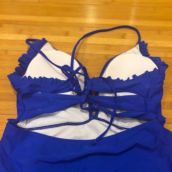 SHEIN Cobalt Blue Ruffle One Piece Swimsuit. Never worn. New without tags. NWOT - Picture 4 of 5